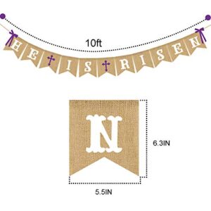 HE is Risen Banner Burlap - Easter Banner - Easter Decorations - Religious Holiday Resurrection Bunting - Church Mantel Outdoor Hanging Decor