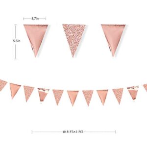 30 Ft Rose Gold Double Sided Glitter Metallic Paper Triangle Flag Pennant Bunting Banner for Wedding Birthday Holiday Festivals Anniversary Bridal Shower Hen Party Theme Party Decorations Supplies