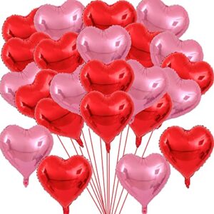 littleloverly valentine’s day red pink heart foil balloons decoration – heart shaped mylar balloons engagement wedding valentines day anniversary party decorations(20pcs)