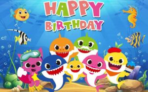 gratulon babe shark party supplies for birthday decorations, gratulon vinyl light-weight babe shark backdrop for baby shower and kids’ bedroom wall sticker décor blue 5×3 ft