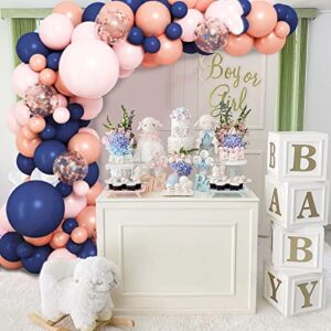 RUBFAC 146pcs Navy Blue and Pink Balloons Garland Arch Kit with Navy Blue and Rose Gold Pink Balloons for Gender Reveal Decorations Baby Shower Graduation Supplies