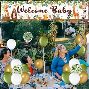 Woodland Baby Shower Decoration Gender Neutral Forest Decor Woodland Animal Baby Shower Party Supplies, Welcome Baby Banner Forest Creature Backdrop, Latex Confetti Balloon for Gender Reveal