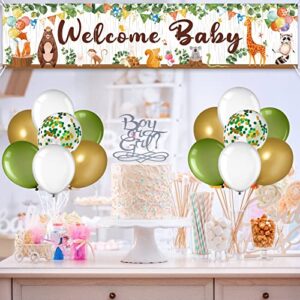 Woodland Baby Shower Decoration Gender Neutral Forest Decor Woodland Animal Baby Shower Party Supplies, Welcome Baby Banner Forest Creature Backdrop, Latex Confetti Balloon for Gender Reveal