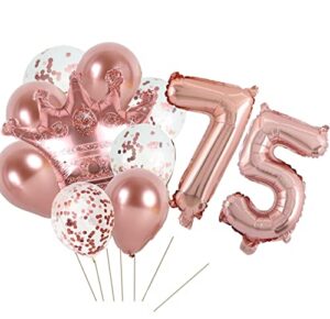 kungoon 75th birthday balloon,rose gold number 75 mylar balloon,funny 75th birthday/wedding anniversary crown aluminum foil balloon decoration for women/men.