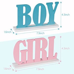 Boy or Girl Sign – Blue and Pink Wooden Tabletop Decor， for Gender Reveal and Baby Shower Party Supplies – by JTRF