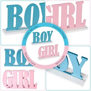 Boy or Girl Sign – Blue and Pink Wooden Tabletop Decor， for Gender Reveal and Baby Shower Party Supplies – by JTRF