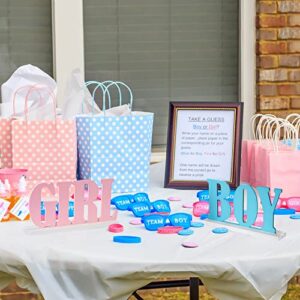 Boy or Girl Sign – Blue and Pink Wooden Tabletop Decor， for Gender Reveal and Baby Shower Party Supplies – by JTRF