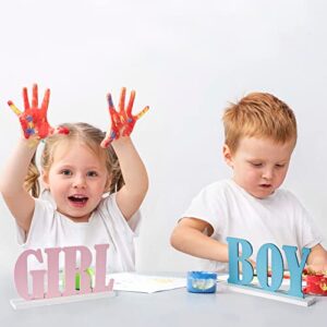 Boy or Girl Sign – Blue and Pink Wooden Tabletop Decor， for Gender Reveal and Baby Shower Party Supplies – by JTRF