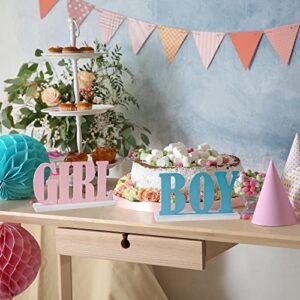 Boy or Girl Sign – Blue and Pink Wooden Tabletop Decor， for Gender Reveal and Baby Shower Party Supplies – by JTRF