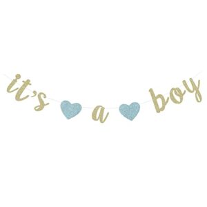 glitter it’s a boy banner for baby shower gender reveal party decoration baby boy 1st 6 months birthday with blue heart – gold