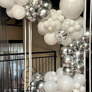 White Silver Latex Balloon Garland Kit Kelfara 127Pcs Different Sizes 18/12/10/5 inch Matte White Metallic Silver 4D Foil Balloons and Confetti Ballons for Anniversary Birthday Party Decoration