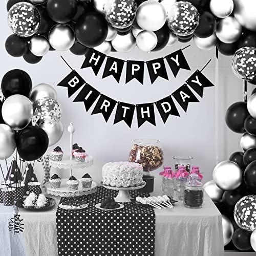 FEPITO 108 Pcs Black Silver Balloon Garland Arch Kit 5 10 12 18 Inches Black Silver Confetti Balloons for Birthday Wedding Bridal Baby Shower Graduation Party Decorations