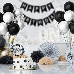 FEPITO 108 Pcs Black Silver Balloon Garland Arch Kit 5 10 12 18 Inches Black Silver Confetti Balloons for Birthday Wedding Bridal Baby Shower Graduation Party Decorations