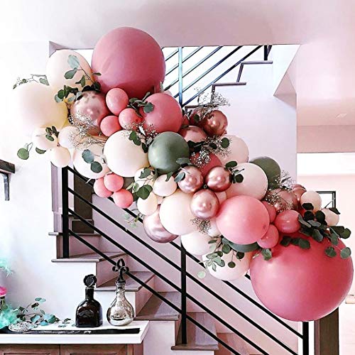 Rose Red Balloon Garland Arch Kit – 102 Pack Olive Green Rose Red Blush Balloons ,Metallic Rose Gold Balloon for Wedding Baby Shower Birthday Evening Dinner Tea Party Decorations