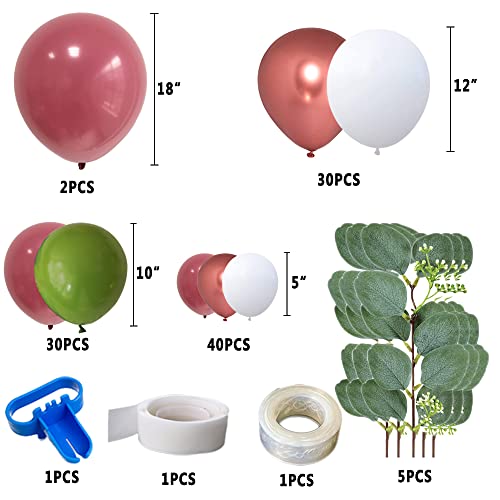 Rose Red Balloon Garland Arch Kit – 102 Pack Olive Green Rose Red Blush Balloons ,Metallic Rose Gold Balloon for Wedding Baby Shower Birthday Evening Dinner Tea Party Decorations