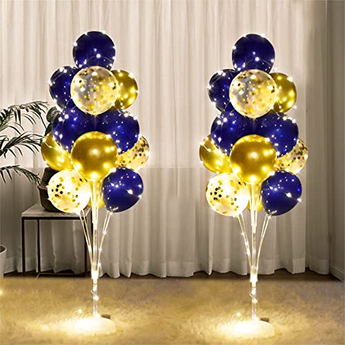 Cicicooie 2 Set Floor Balloon Stand Kit with String Light Balloon Holder Centerpieces Floor Decoration for Baby Shower Birthday Party Bachelorette Party (Blue&Gold)