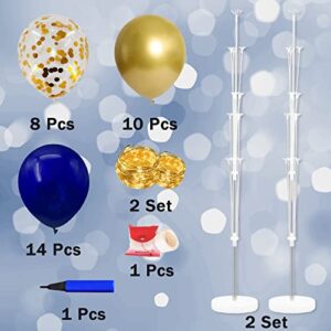 Cicicooie 2 Set Floor Balloon Stand Kit with String Light Balloon Holder Centerpieces Floor Decoration for Baby Shower Birthday Party Bachelorette Party (Blue&Gold)