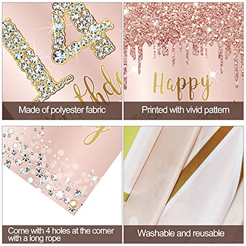 14th Birthday Door Banner Decorations for Girls, Pink Rose Gold Happy 14th Birthday Door Cover Backdrop Party Supplies, Large 14 Year Old Birthday Poster Sign Decor