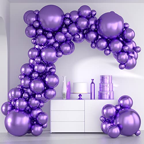 Metallic Purple Balloons-Thickened 86Pcs Chrome Purple Balloons Different Sizes 5/10/12/18 inch Purple Balloon Garland Arch Kit for Birthday Wedding Halloween Christmas Anniversary Party