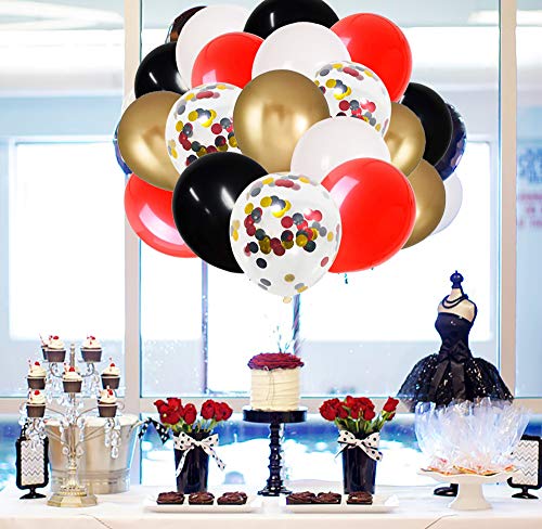 62 Pack Black White Red Chrome Gold Confetti Balloons for Graduation Casino Card Night Poker Las Vegas Wedding Birthday Party Decorations