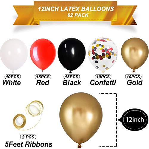 62 Pack Black White Red Chrome Gold Confetti Balloons for Graduation Casino Card Night Poker Las Vegas Wedding Birthday Party Decorations