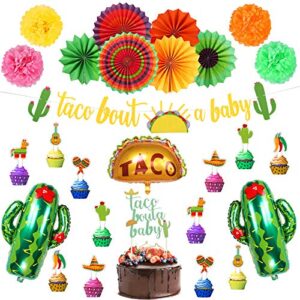 ayamuba taco bout a baby decoration,mexican birthday party decoration with fiesta paper fans, taco bout a baby banner, cactus balloons for fiesta baby shower decoration, wedding décor