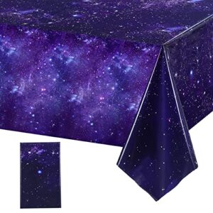 space party tablecloth purple nebula galaxy plastic table cover space star tablecloth disposable starry night sky table cover for birthday home decorations and supplies, 54 x 108 inch (1 pack)