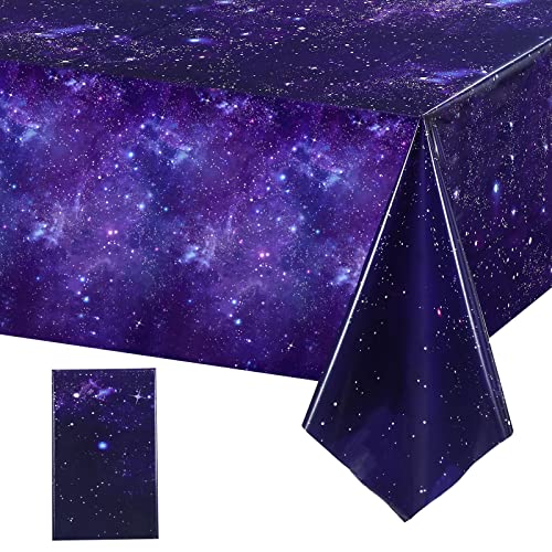 Space Party Tablecloth Purple Nebula Galaxy Plastic Table Cover Space Star Tablecloth Disposable Starry Night Sky Table Cover for Birthday Home Decorations and Supplies, 54 X 108 Inch (1 Pack)