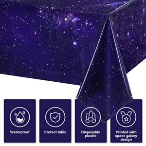 Space Party Tablecloth Purple Nebula Galaxy Plastic Table Cover Space Star Tablecloth Disposable Starry Night Sky Table Cover for Birthday Home Decorations and Supplies, 54 X 108 Inch (1 Pack)