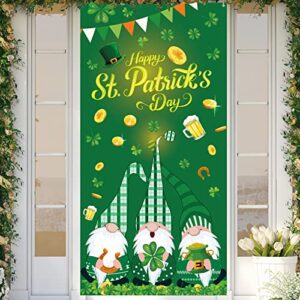 happy st. patrick’s day door cover saint patricks gnome banner green shamrock decorations st patricks day theme banner sign irish luck day outdoor indoor backdrop for party home decorations supplies