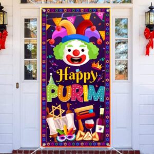happy purim banner, 6 x 2.9 ft purim decorations door cover, purim decor for happy purim door banner happy purim sign door cover party festival decorations tineit
