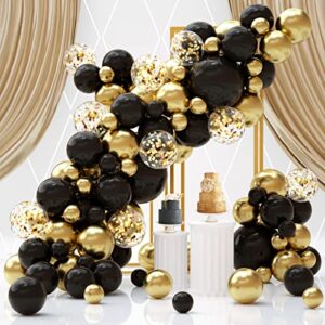Black and Gold Balloons Garland Kit, 103 Pieces Black Balloons Black Gold Confetti Balloons with 4 Different Sizes for Graduation Wedding Birthday Party Decorations