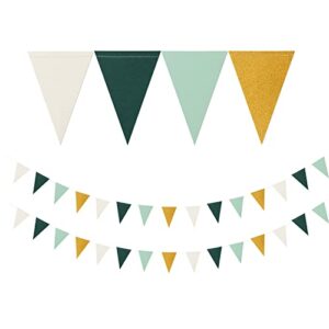 sage green ivory gold pennant banner,2 pack glitter paper triangle flags,baby bridal shower safari birthday tropical party decorations jungle theme wedding bachelorette engagement bunting lasting surprise