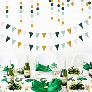 Sage Green Ivory Gold Pennant Banner,2 Pack Glitter Paper Triangle Flags,Baby Bridal Shower Safari Birthday Tropical Party Decorations Jungle Theme Wedding Bachelorette Engagement Bunting Lasting Surprise