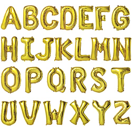 16 Inch Gold Letter Balloons Mylar Foil Alphabet Letter A-Z Balloons Set for Wedding Birthday Party Decoration Banner(26pcs Pack,) (Gold)