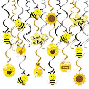 faisichocalato 45pcs honey bumble bee hanging swirl decoration ceiling streamers for bee themed birthday party sweet as can bee baby shower gender reveal bridal shower supplies