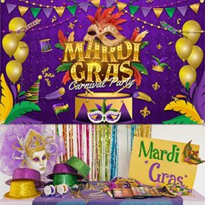 JKQ Mardi Gras Backdrop Banner 73 x 43 Inch Large Size Carnival Masquerade Background Banner Mardi Gras Party Decorations March New Orleans Fat Tuesday Masquerade Indoor Outdoor Photo Booth Props