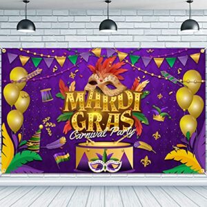 JKQ Mardi Gras Backdrop Banner 73 x 43 Inch Large Size Carnival Masquerade Background Banner Mardi Gras Party Decorations March New Orleans Fat Tuesday Masquerade Indoor Outdoor Photo Booth Props