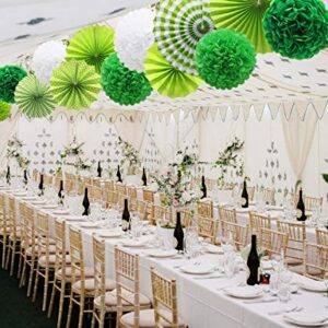 Green Hanging Paper Party Decorations, Round Paper Fans Set Paper Pom Poms Flowers for Birthday Wedding Graduation Baby Shower Events Accessories