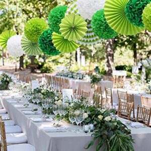 Green Hanging Paper Party Decorations, Round Paper Fans Set Paper Pom Poms Flowers for Birthday Wedding Graduation Baby Shower Events Accessories