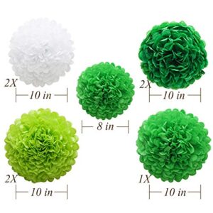 Green Hanging Paper Party Decorations, Round Paper Fans Set Paper Pom Poms Flowers for Birthday Wedding Graduation Baby Shower Events Accessories