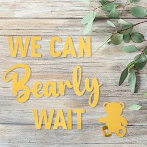 we can bearly wait teddy bear baby shower decorations, baby bear sign, baby bear sign,decor for teddy bear theme girl boy baby shower birthday party decorations,gender reveal door hanging photo props