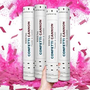 gender reveal confetti cannon pink, werise gender reveal smoke bomb only pink with biodegradable confetti and powder for gender reveal party supplies, baby girl shower – 4 pack (12 in)