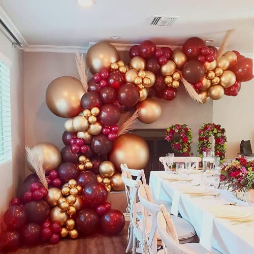 118Pcs Burgundy and Chrome Gold Balloons Garland Arch Kit for Wedding Bridal Girl Birthday Party Celebration Baby Shower Ceremony Anniversary Decoration Balloon Chain (Burgundy) (burgundy)