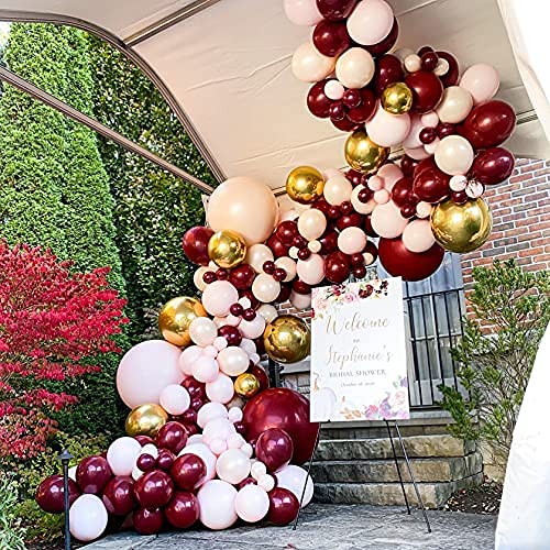 118Pcs Burgundy and Chrome Gold Balloons Garland Arch Kit for Wedding Bridal Girl Birthday Party Celebration Baby Shower Ceremony Anniversary Decoration Balloon Chain (Burgundy) (burgundy)