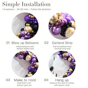 Purple Gold Party Decoration-Macaron Purple Balloon Metallic Gold Balloon Black Balloon 142Pcs for Birthday,Gender Reveal,Baby Shower,Wedding,Engagement,Christmas and New Year Party Decoration.