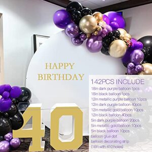 Purple Gold Party Decoration-Macaron Purple Balloon Metallic Gold Balloon Black Balloon 142Pcs for Birthday,Gender Reveal,Baby Shower,Wedding,Engagement,Christmas and New Year Party Decoration.