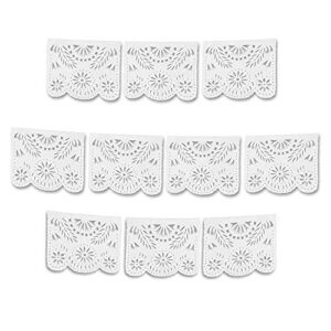 olÉ rico – white papel picado mexican plastic banner (5 pack) – 5 x 10 large panels / 16 feet long – great decor for wedding streamers, baptism decorations, showers and more by ole rico