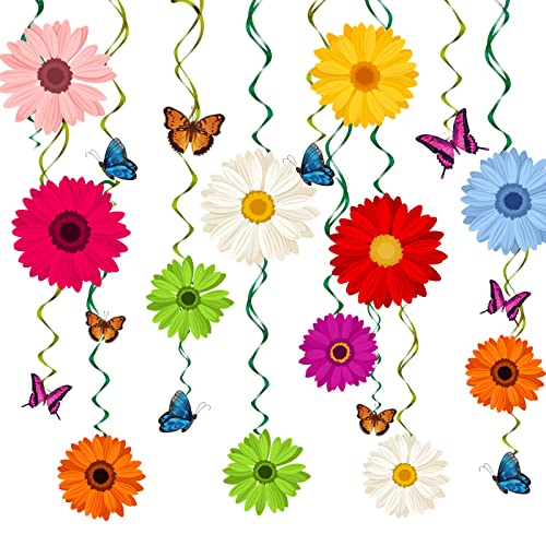 48 Pieces Spring Sun Flowers Butterfly Hanging Swirl Decorations Spirals Sunflower Party Streamers Wall Ceiling Hanging Supplies Favors Spring Summer Birthday Party Decorations