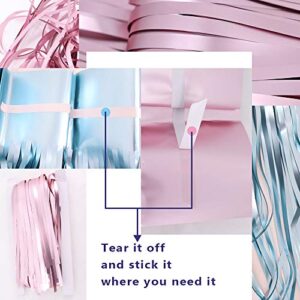 Gender Reveal Decoration Set - Metallic Fringe Curtains + BOY Girl Foil Balloons Gender Reveals Party Photo Backdrop (Pink/Blue)